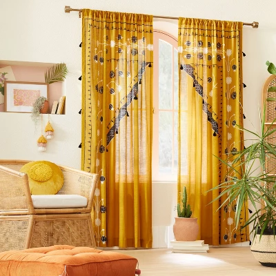 2pk Light Filtering Doorway Embroidery Window Curtain Panels Gold - Opalhouse™ Designed With Jungalow™