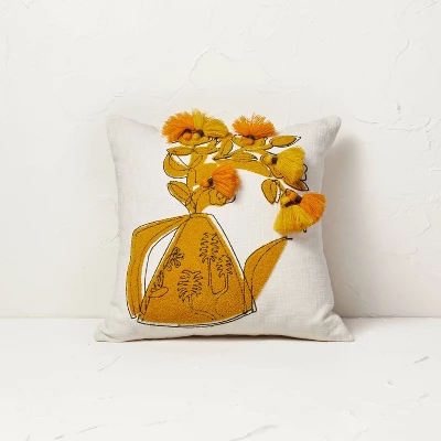 Floral Watering Pitcher Square Throw Pillow With Tassels - Opalhouse™ Designed With Jungalow™ - Image 3