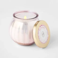14oz Lidded Pink Depression Glass Jar Pink Champagne Candle - Opalhouse™