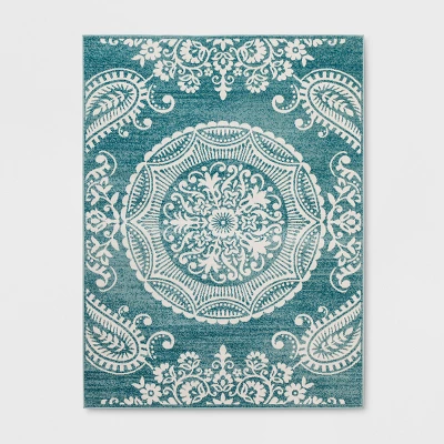 Vintage Medallion Outdoor Rug Turquoise - Opalhouse - Image 3