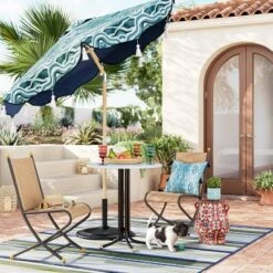 7.5'x7.5' Decorative Trim Scalloped Outdoor Market Umbrella Blue - Opalhouse⢠Designed With Jungalowā¢
