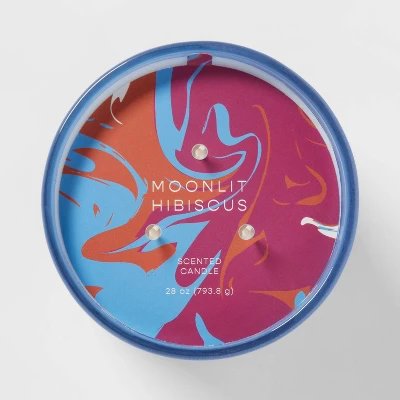28oz Glass Moonlit Hibiscus Candle Light Blue - Opalhouse⢠- Image 3
