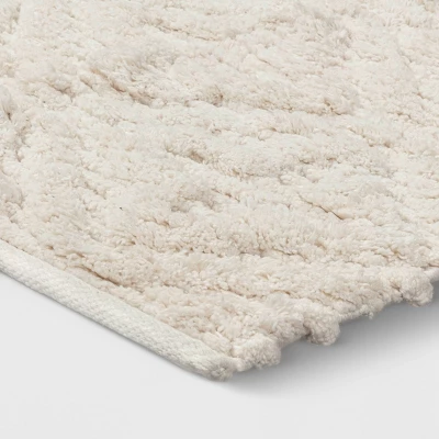 Textured Diamond Shag Bath Rug Cream - Opalhouseā¢